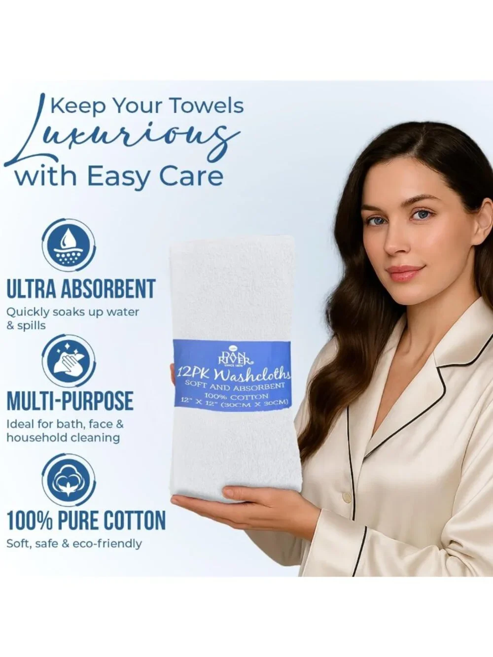 24 Pack Premium Cotton Wash Cloths - Soft, Highly Absorbent Bathroom Towels